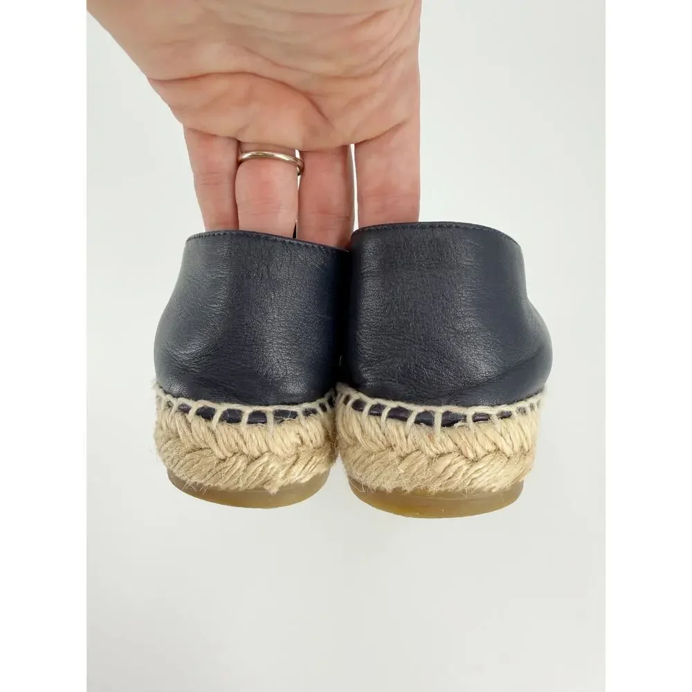 Chanel Black Navy Lambskin Leather CC Logo Espadrilles Flat Shoe 40 Authentic
